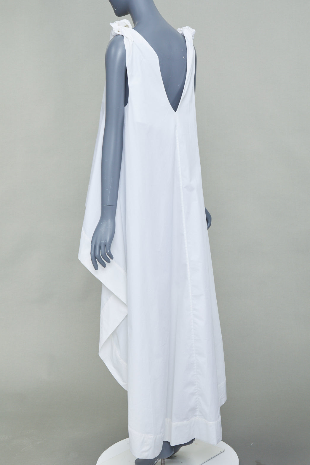NATASHA ZINKO white cotton knot strap v neck oversized flare hi low top FR34 XS