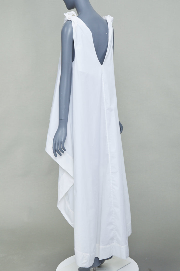 NATASHA ZINKO white cotton knot strap v neck oversized flare hi low top FR34 XS