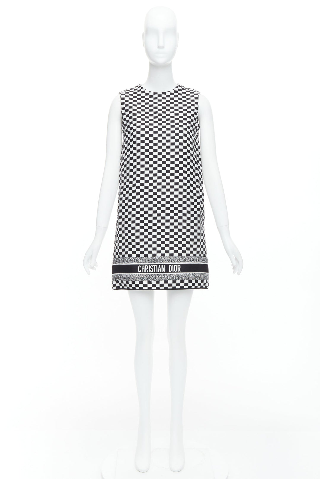 CHRISTIAN DIOR 2018 black white checkered logo mini shift dress FR34 XS