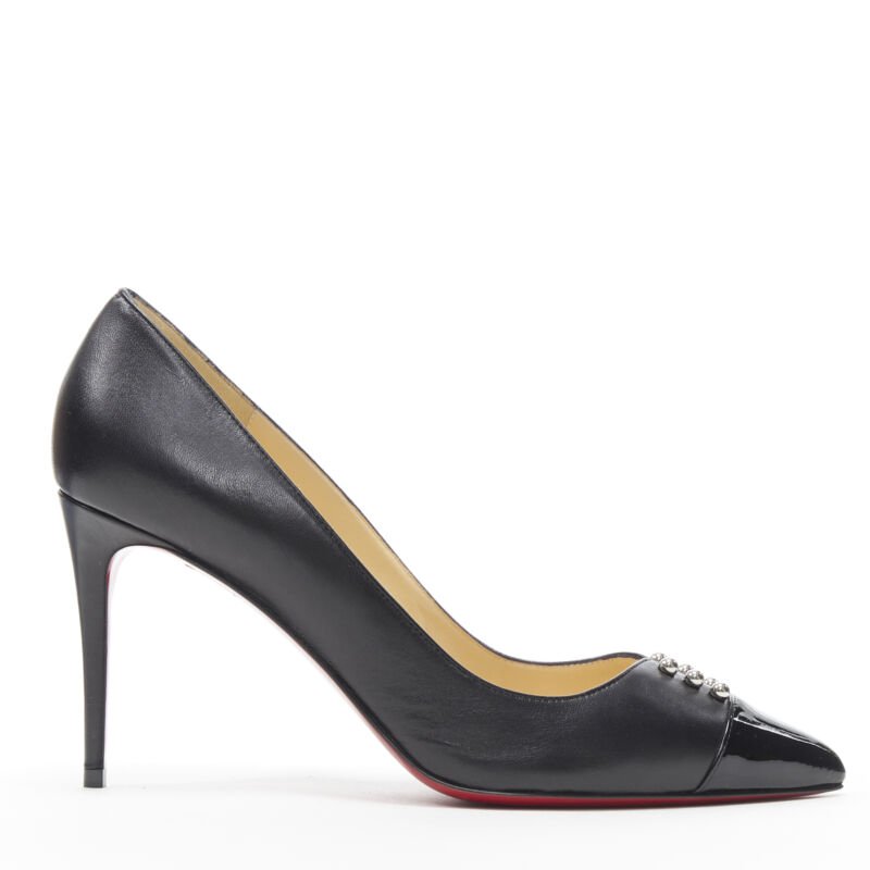 CHRSTIAN LOUBOUTIN Predupump 85 black leather PVC stud toe cap pump EU39.5