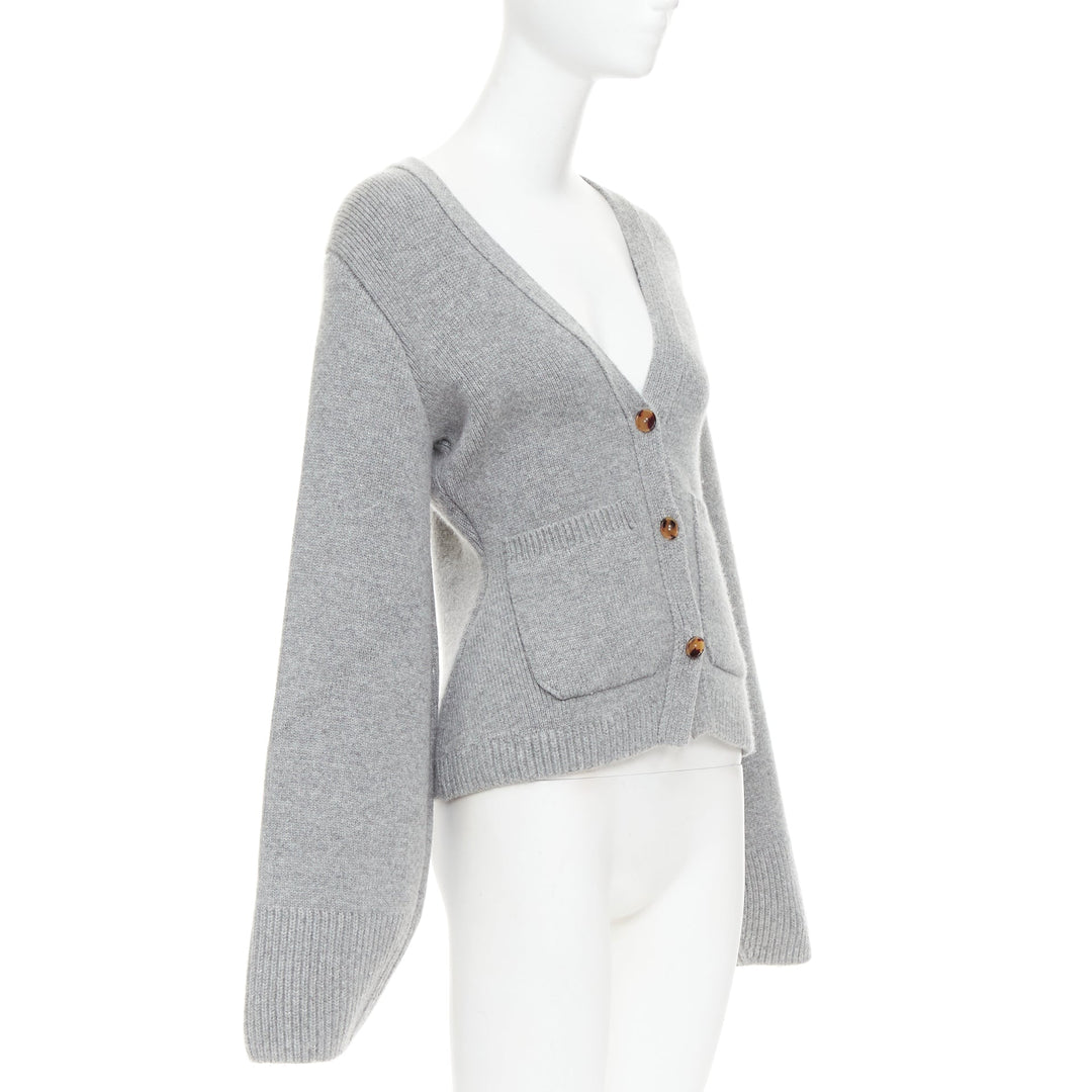 KHAITE The Scarlet grey cashmere blend geometric cuff V neck cardigan XS