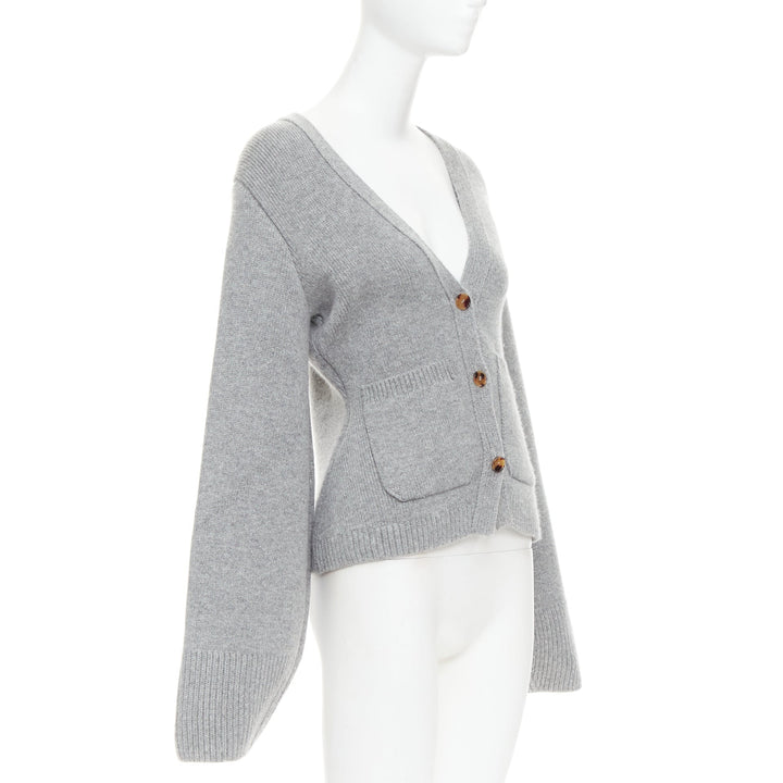 KHAITE The Scarlet grey cashmere blend geometric cuff V neck cardigan XS