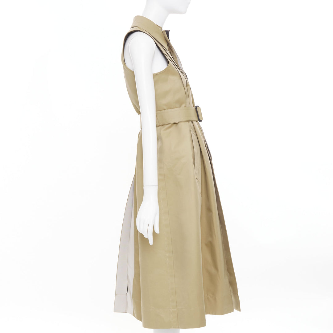 SACAI 2024 Runway sleeveless asymmetric khaki cotton blend trench dress JP1 S