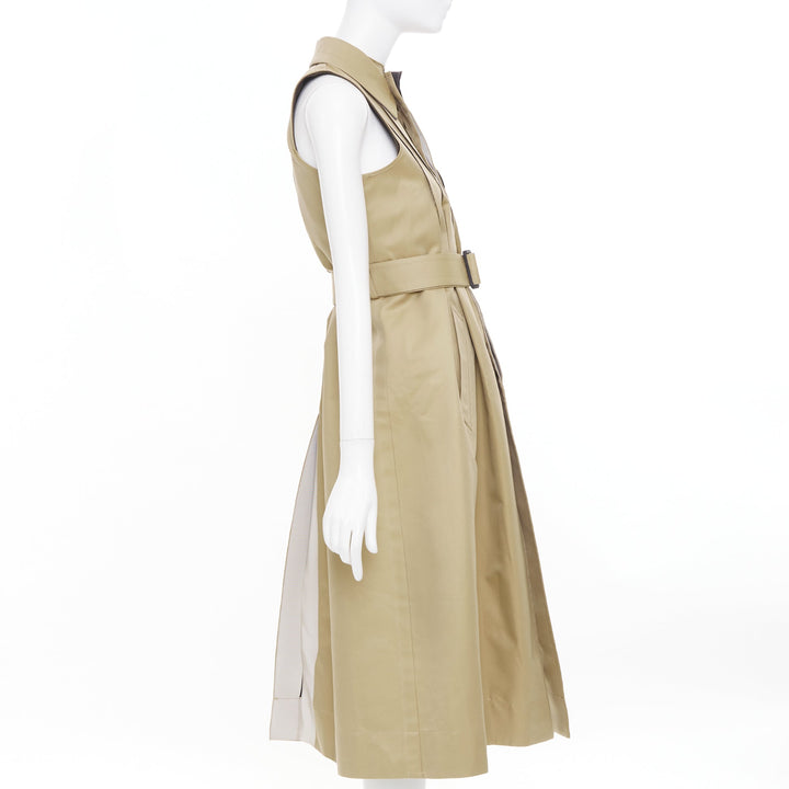 SACAI 2024 Runway sleeveless asymmetric khaki cotton blend trench dress JP1 S