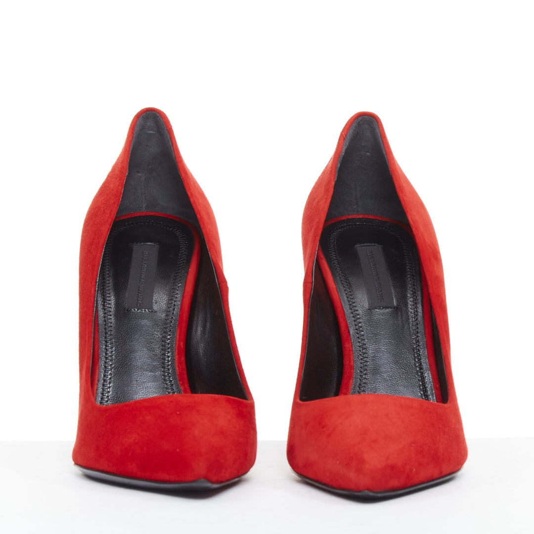 ALEXANDER WANG Tia red suede silver rhodium plate cutout heel point pumps EU37