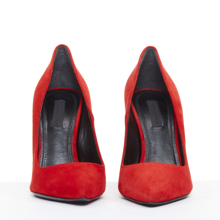 ALEXANDER WANG Tia red suede silver rhodium plate cutout heel point pumps EU37