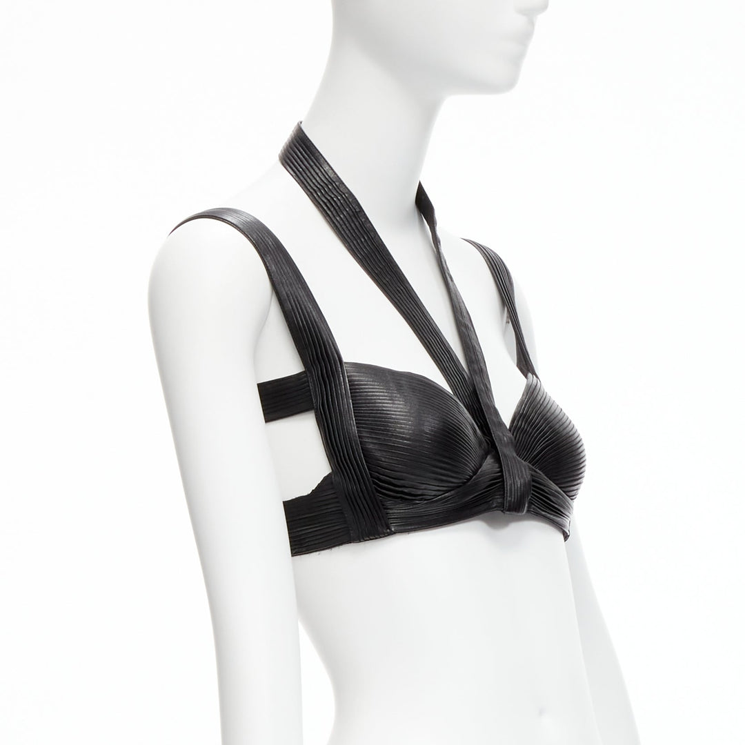 rare GIVENCHY Riccardo Tisci 2014 Runway black pleated leather harness bra top