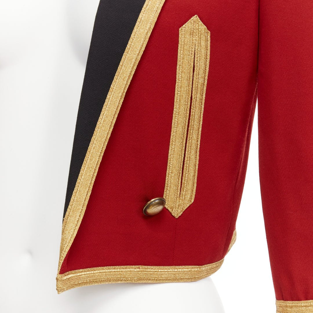 SAINT LAURENT 2014 Spencer red wool military gold cropped officer jacket FR34 XS