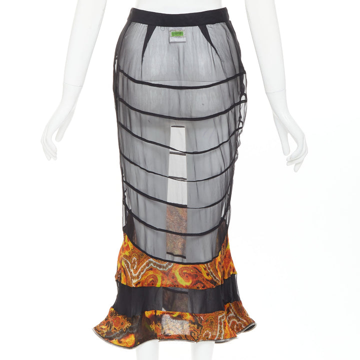 rare GIVENCHY Tisci black mulberry silk sheer baroque flame zipper skirt