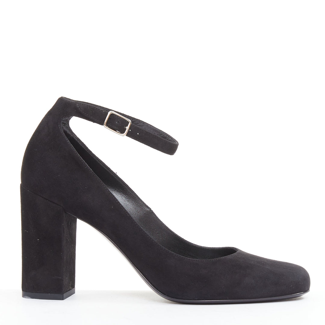 SAINT LAURENT black suede leather buckle maryjane block heel pump EU37.5