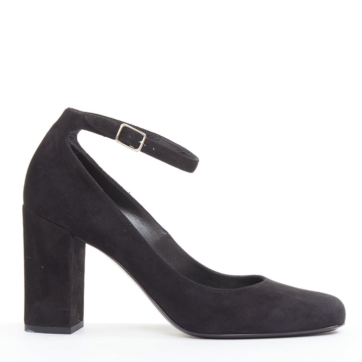 SAINT LAURENT black suede leather buckle maryjane block heel pump EU37.5