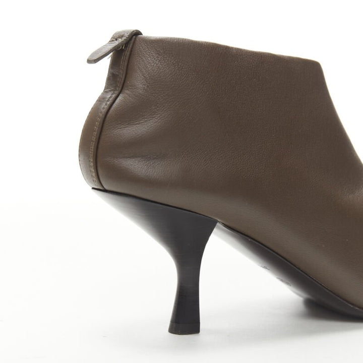 THE ROW Bourgeoise Stretch taupe brown pointy curved heel low bootie EU35.5
