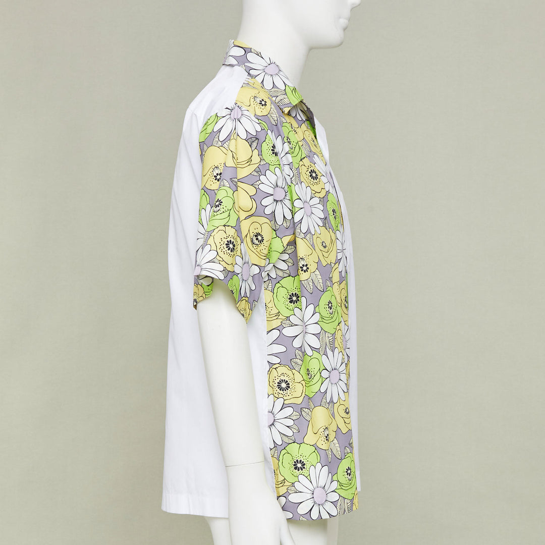PRADA 2021 Runway Double Match Blossom daisy floral split cotton bowling shirt L