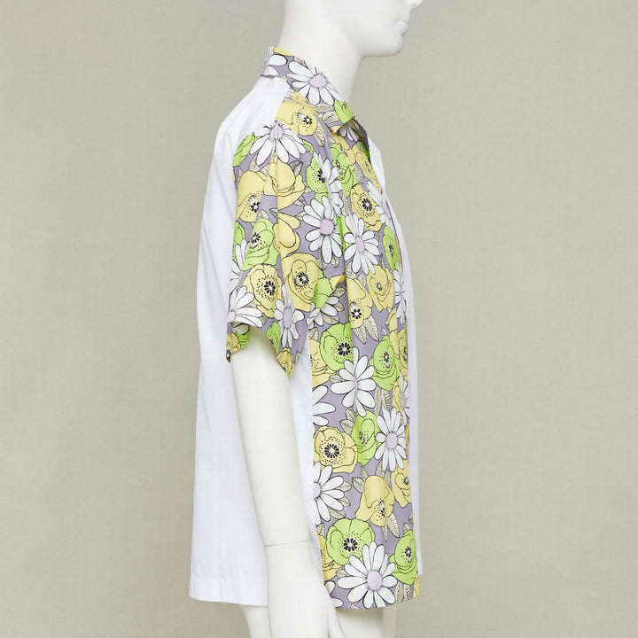 PRADA 2021 Runway Double Match Blossom daisy floral split cotton bowling shirt L