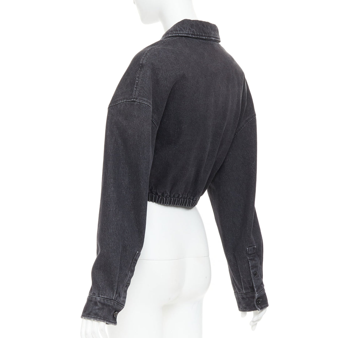 PRADA 2022 grey faded denim triangle logo plague cropped blouson jacket IT40 S