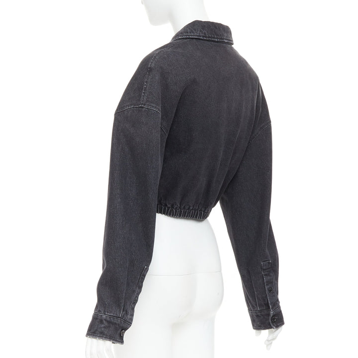 PRADA 2022 grey faded denim triangle logo plague cropped blouson jacket IT40 S
