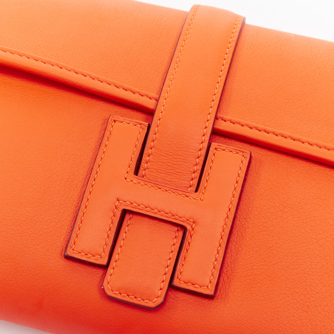 HERMES Jige Elan 35 orange swift leather elongated envelope clutch bag