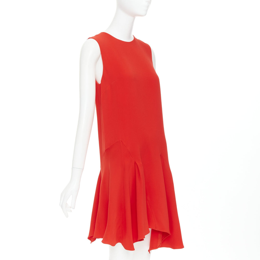 CHRISTIAN DIOR red silk blend round neck asymmetric handkerchief dress FR40 M