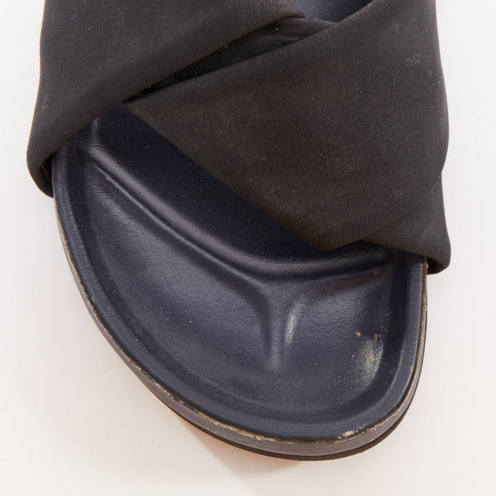 OLD CELINE 2014 Phoebe Philo Twist Boxy black grosgrain navy leather slides EU41