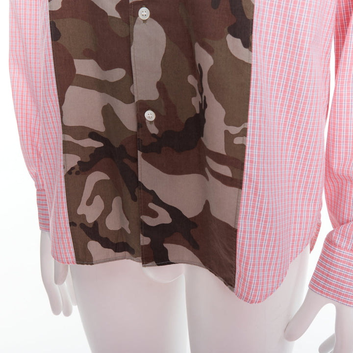 COMME DES GARCONS HOMME 2011 pink check camo print collage shirt L