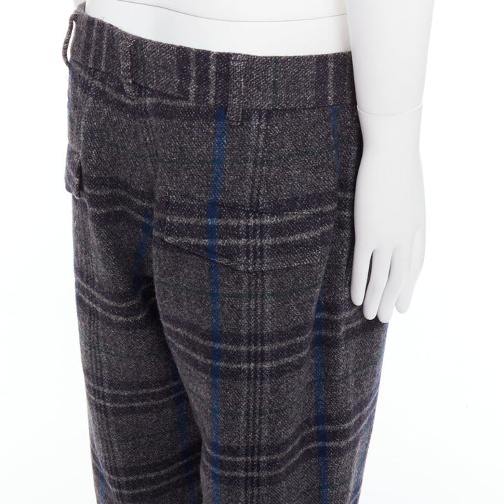 YOHJI YAMAMOTO grey blue 100% wool checkered wide tapered pants JP3 L