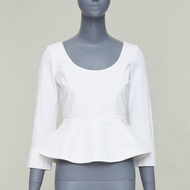ELLERY Manzoni off white cotton twill peplum scoop neck top US6 M