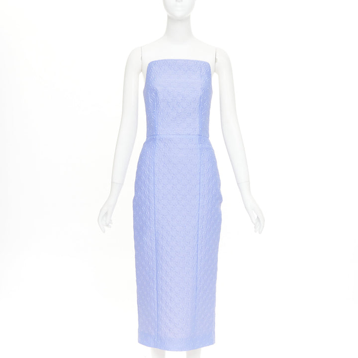 EMILIA WICKSTEAD lavender purple cloque boned square neck strapless dress UK6 XS
