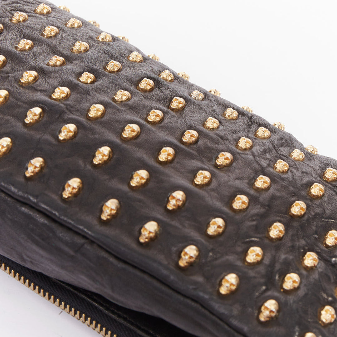 THOMAS WYLDE Day of the Dead Punk black leather gold skull stud  clutch bag
