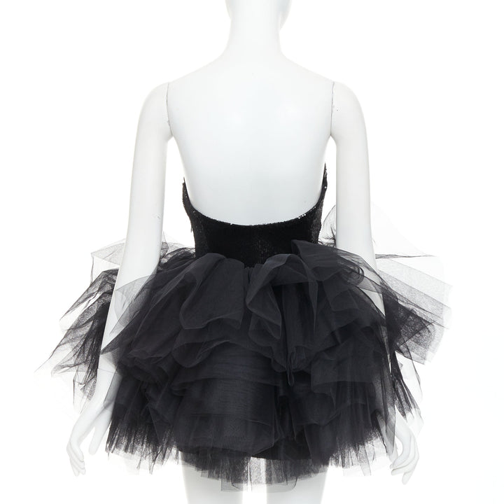 ALEXANDRE VAUTHIER black sequin sweetheart ballerina tulle skirt mini dress