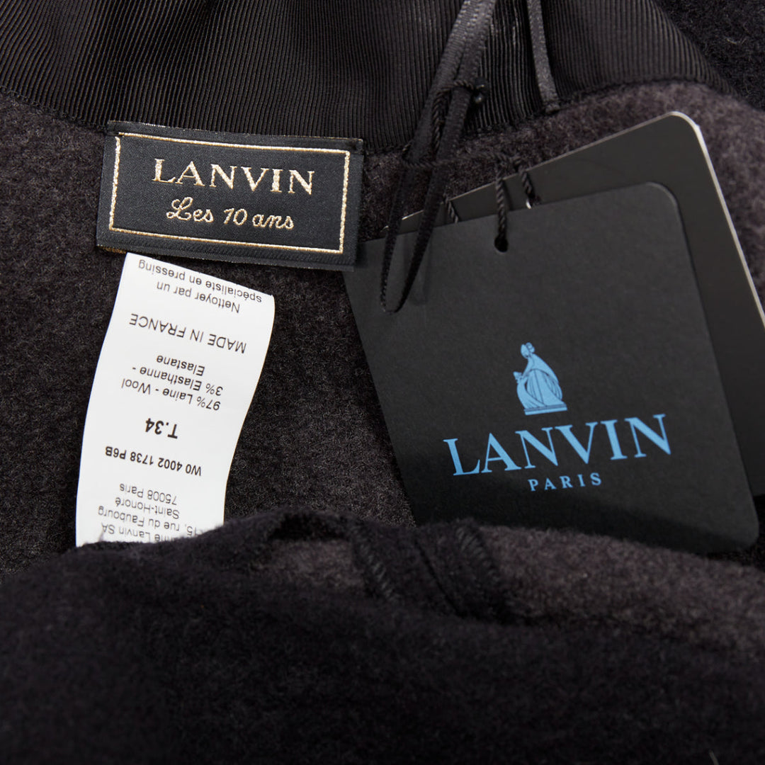 LANVIN grey wool blend black waistband constructed bell shaped skirt FR34 XS