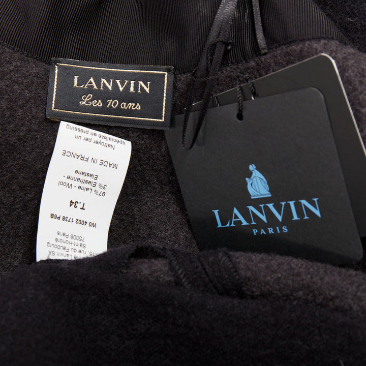 LANVIN grey wool blend black waistband constructed bell shaped skirt FR34 XS