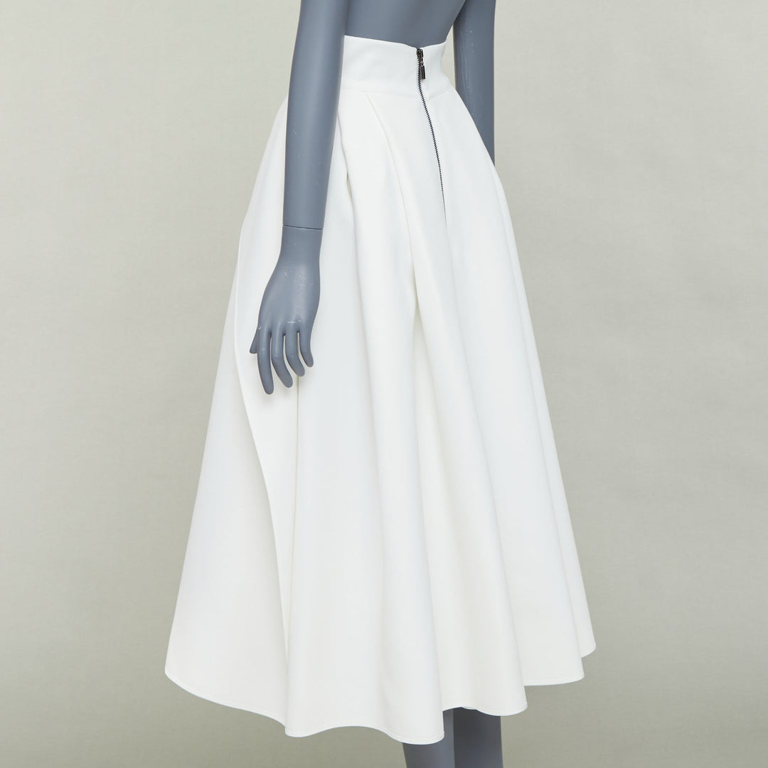 MATICEVSKI 2020 Fondness cream crepe pleated front drape hi low full skirt AU8 S