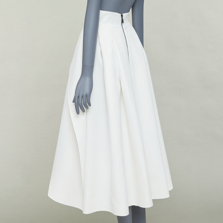 MATICEVSKI 2020 Fondness cream crepe pleated front drape hi low full skirt AU8 S