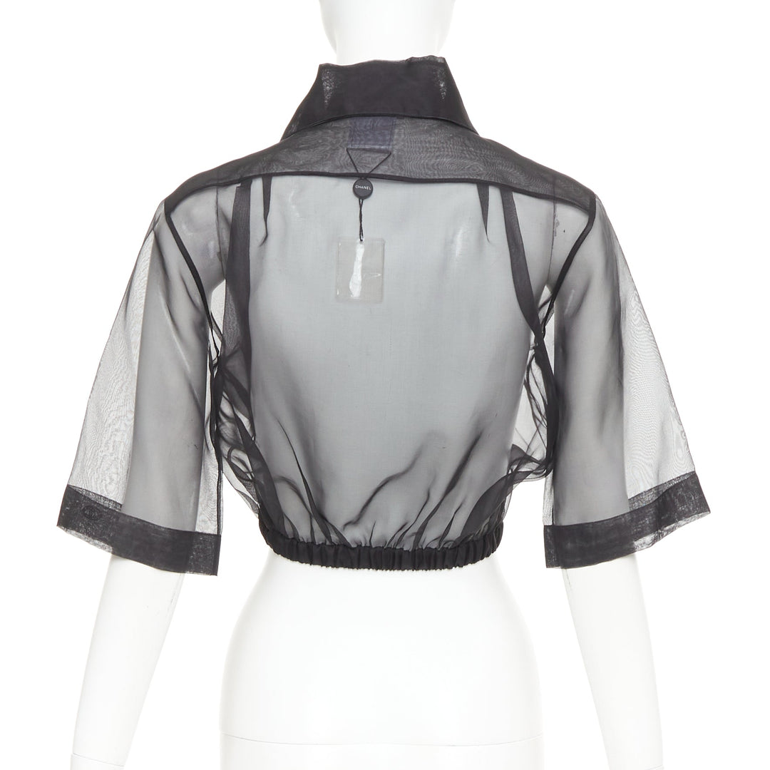 CHANEL 2006 Runway black sheer 100% silk organza bolero cropped jacket FR36 S