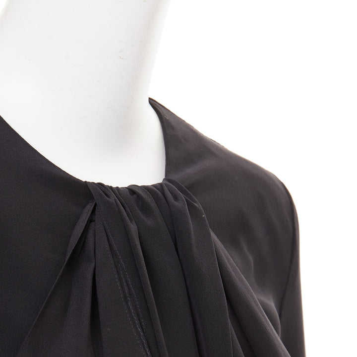 SAINT LAURENT 2012 pussy bow ribbon collar padded shoulder silk blouse FR36 S