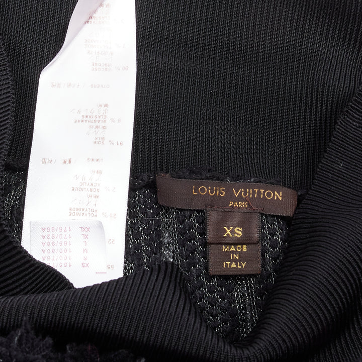 LOUIS VUITTON black wool blend grey lucid mesh cutout knit knee skirt XS