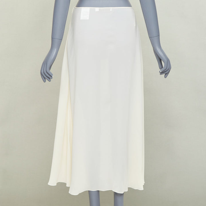 CHRISTIAN DIOR 100% silk ivory semi sheer  A-line slip lining midi skirt FR38 M