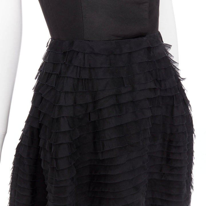 OSCAR DE LA RENTA R14 100% silk black peak collar tiered puff dress US4 S