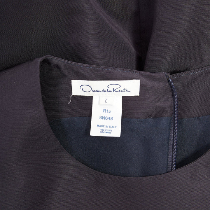 OSCAR DE LA RENTA R015 pleated side tulip skirt navy silk faille dress US0 XXS