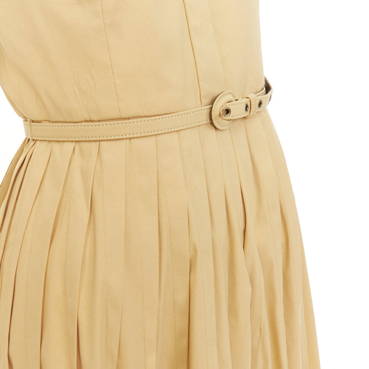 OSCAR DE LA RENTA S14 tan cotton blend sleeveless pleated shirt dress US2 S