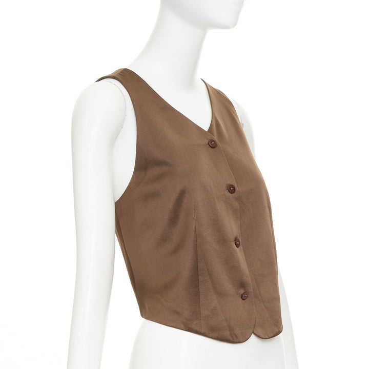 GIORGIO ARMANI silk satin brown button front crossover waistcoat vest IT40 S