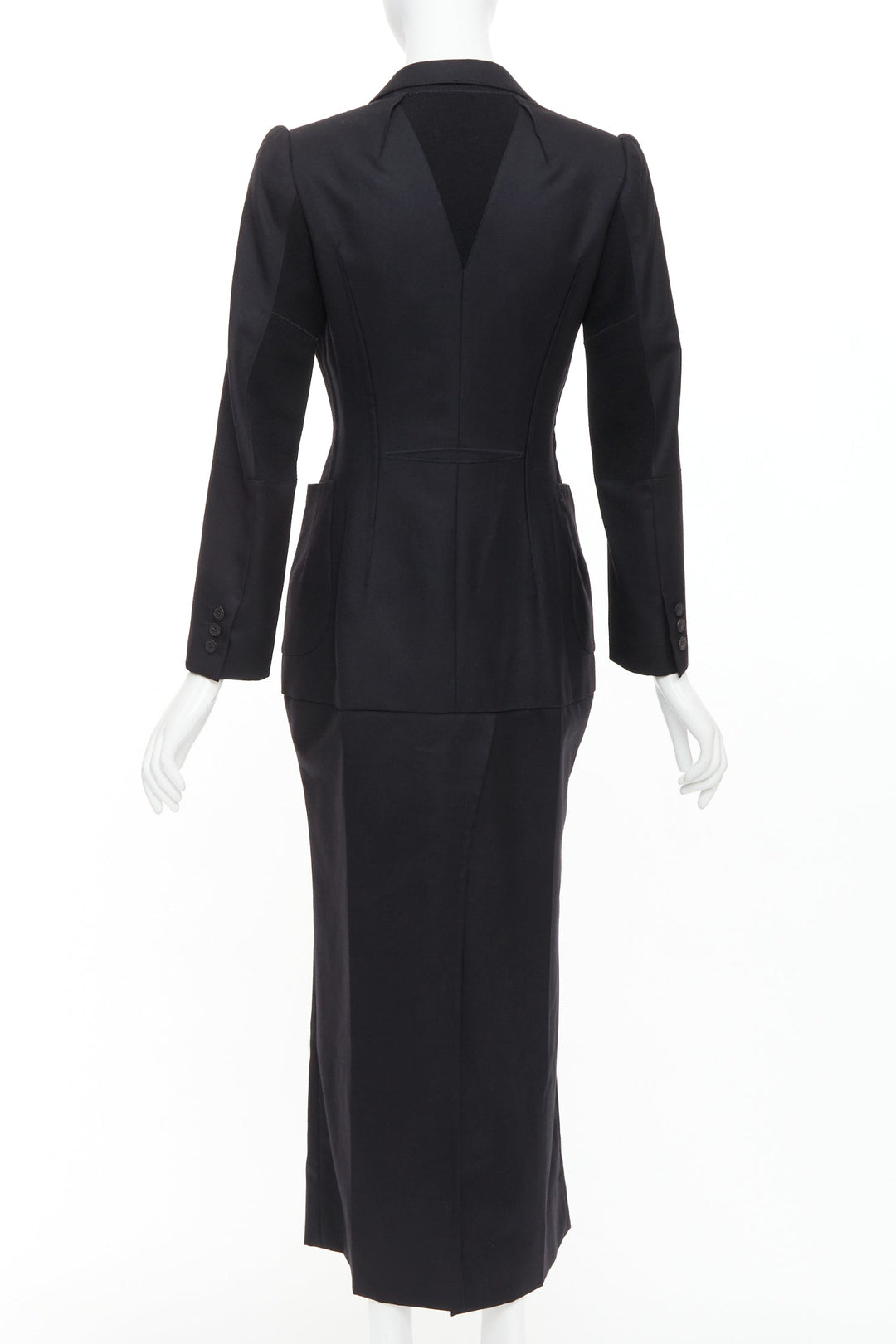 JUNYA WATANABE 2012 Runway black wool deconstruced panelled long fitted coat S