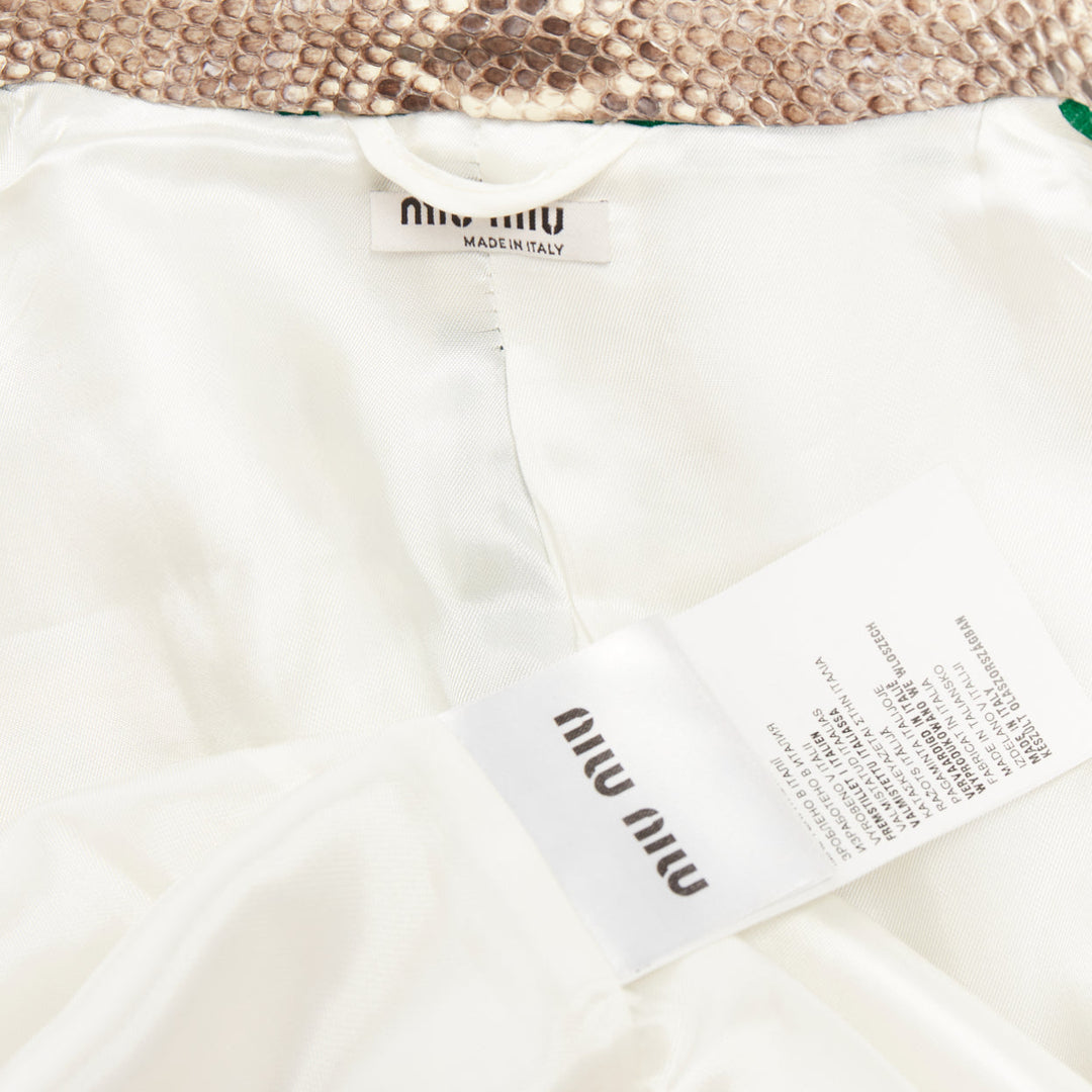 MIU MIU 2015 green wool python leather collar virgin wool print coat IT38 XS