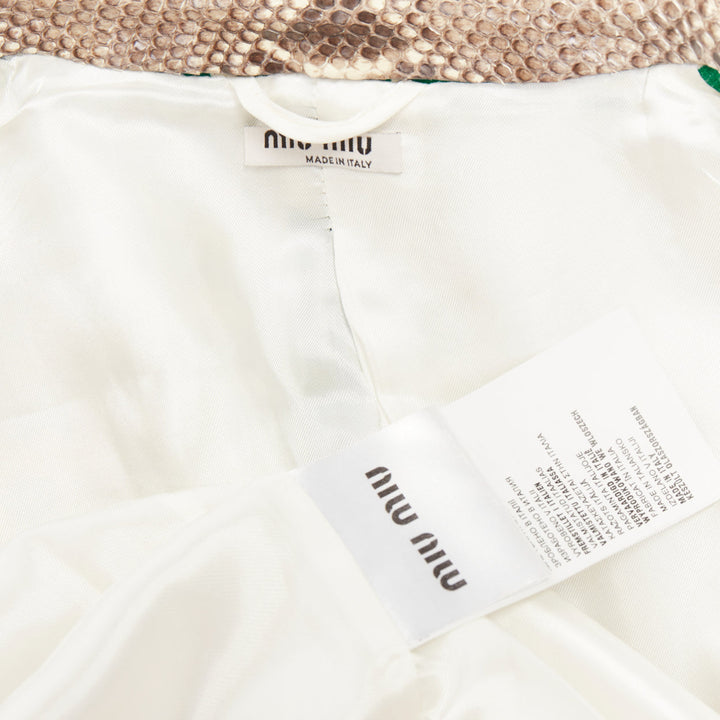 MIU MIU 2015 green wool python leather collar virgin wool print coat IT38 XS