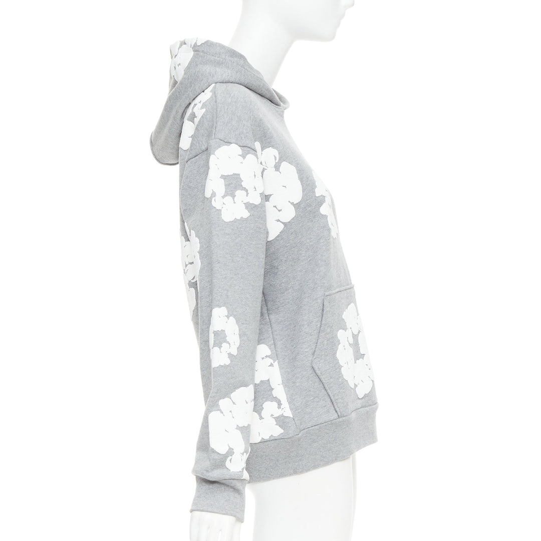 DENIM TEARS Wreath grey cotton white puffy print hoodie pullover S