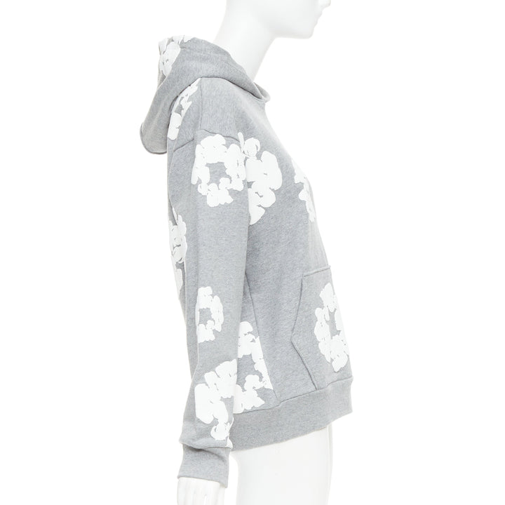 DENIM TEARS Wreath grey cotton white puffy print hoodie pullover S