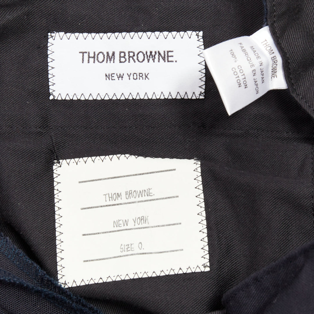 THOM BROWNE navy blue cotton yellow diver embroidery cropped chino pants US0 XS