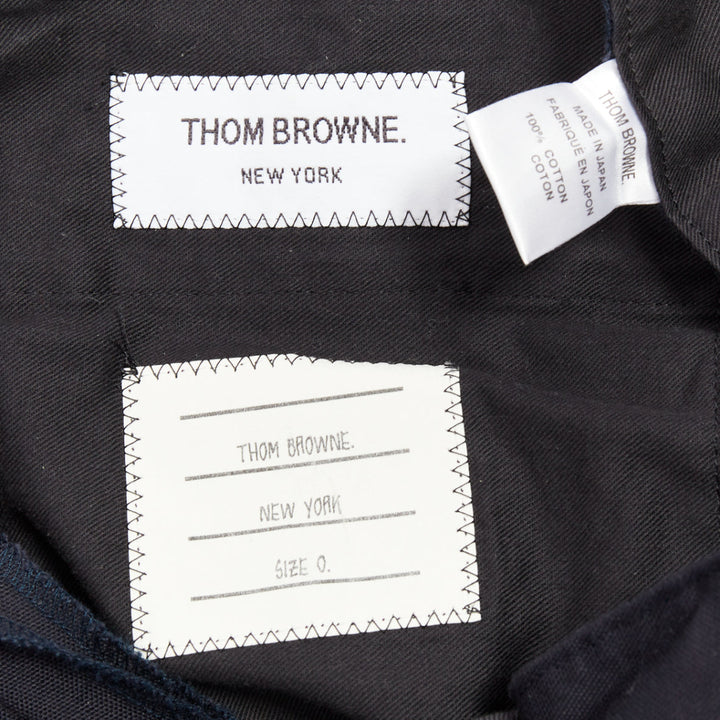 THOM BROWNE navy blue cotton yellow diver embroidery cropped chino pants US0 XS