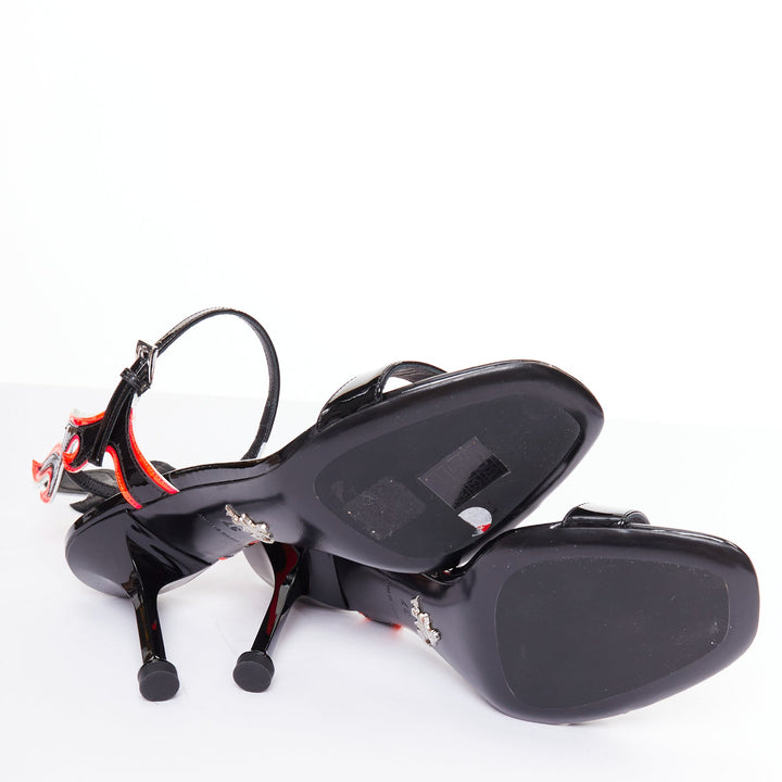 PRADA 2018 Flame black orange patent Fire mid heel sandal EU37
