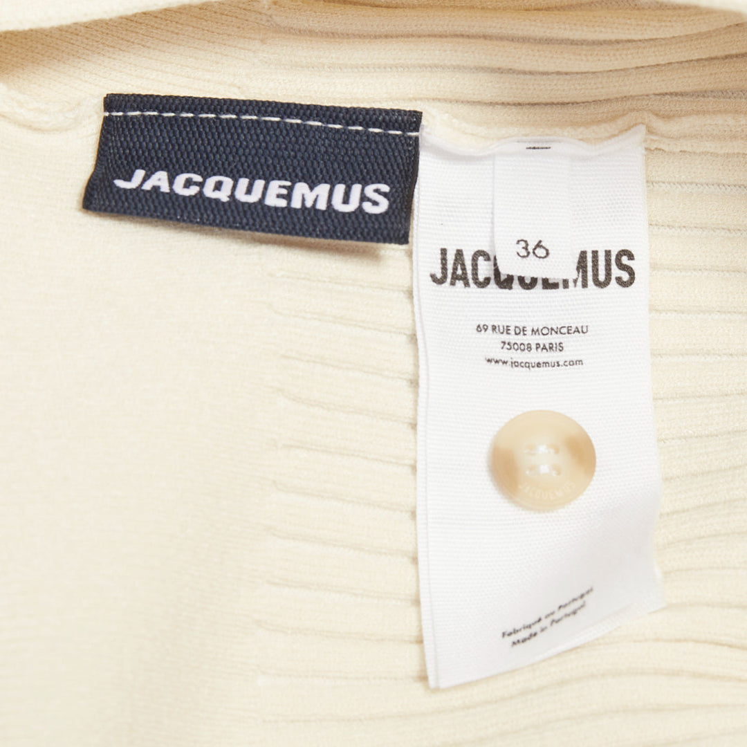 JACQUEMUS Le Body Yauco ivory viscose blend ribbed knit polo bodysuit top FR36 S